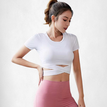 Load image into Gallery viewer, SERENE Pink/White Crossover High Waist Yoga Set
